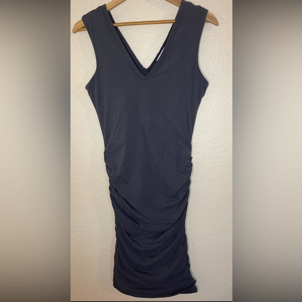 James Perse Gray,with slight muted green V-Neck Ruched Dress Women’s Size Medium